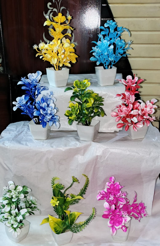 8 Piece Colorful Artificial Plastic Flower Set for Home & Office Decoration – Tabletop Multiuse Maintenance-Free Floral Bunch