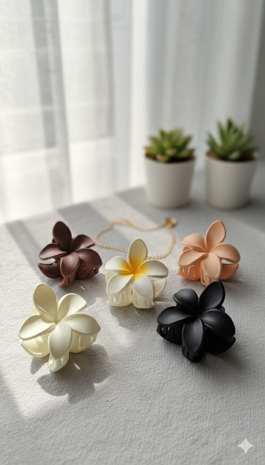 Glossy Plumeria Hair Clips – Set of 5